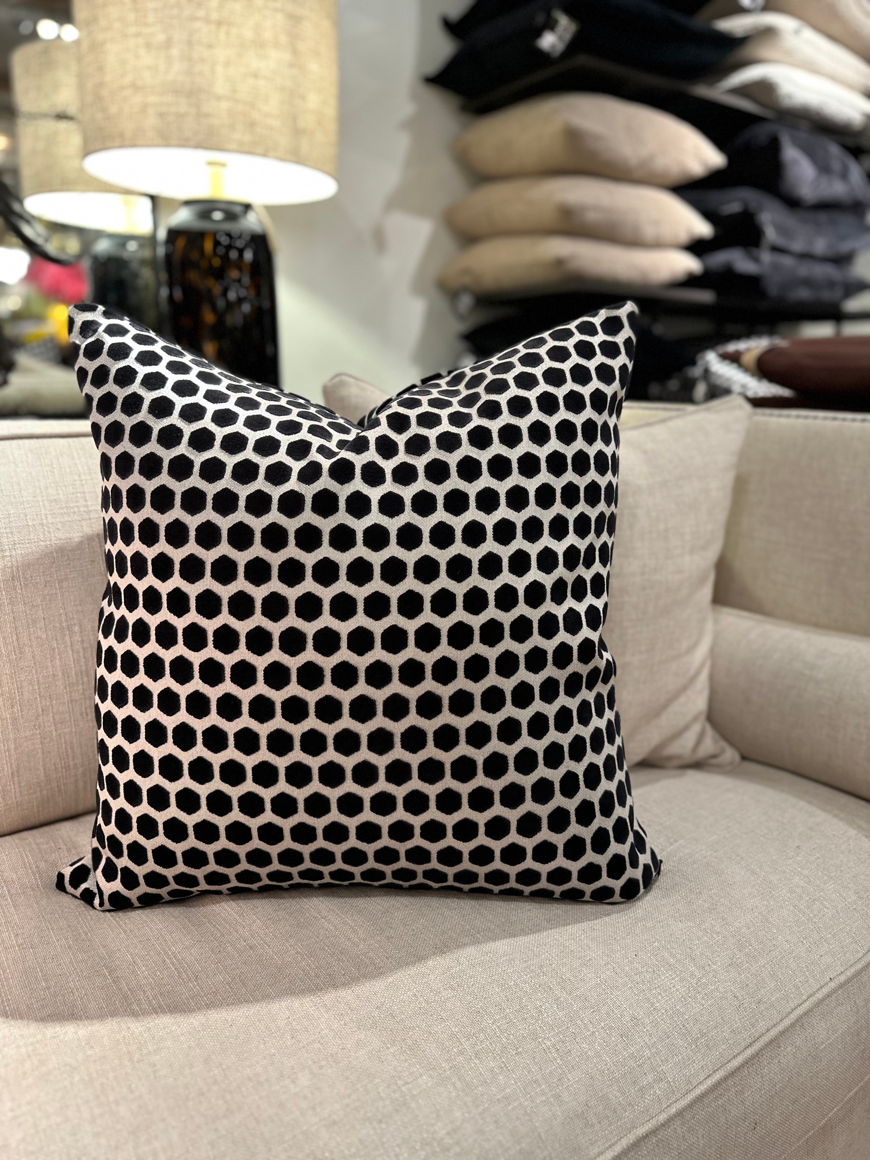 JORVICK-BLACK: Hexagon Cut Velvet Cushion