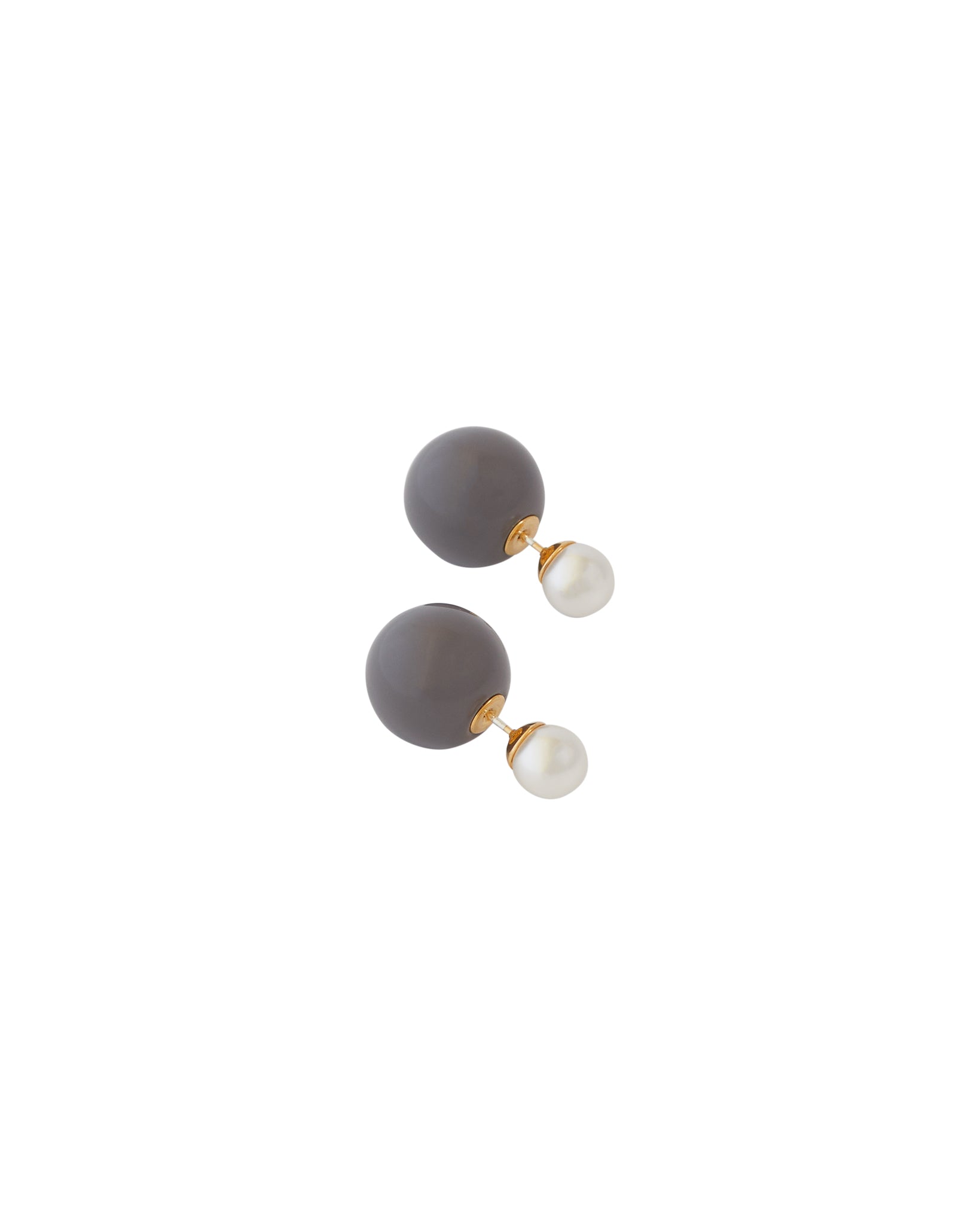 Double Ball Earrings - Charcoal/Pearl