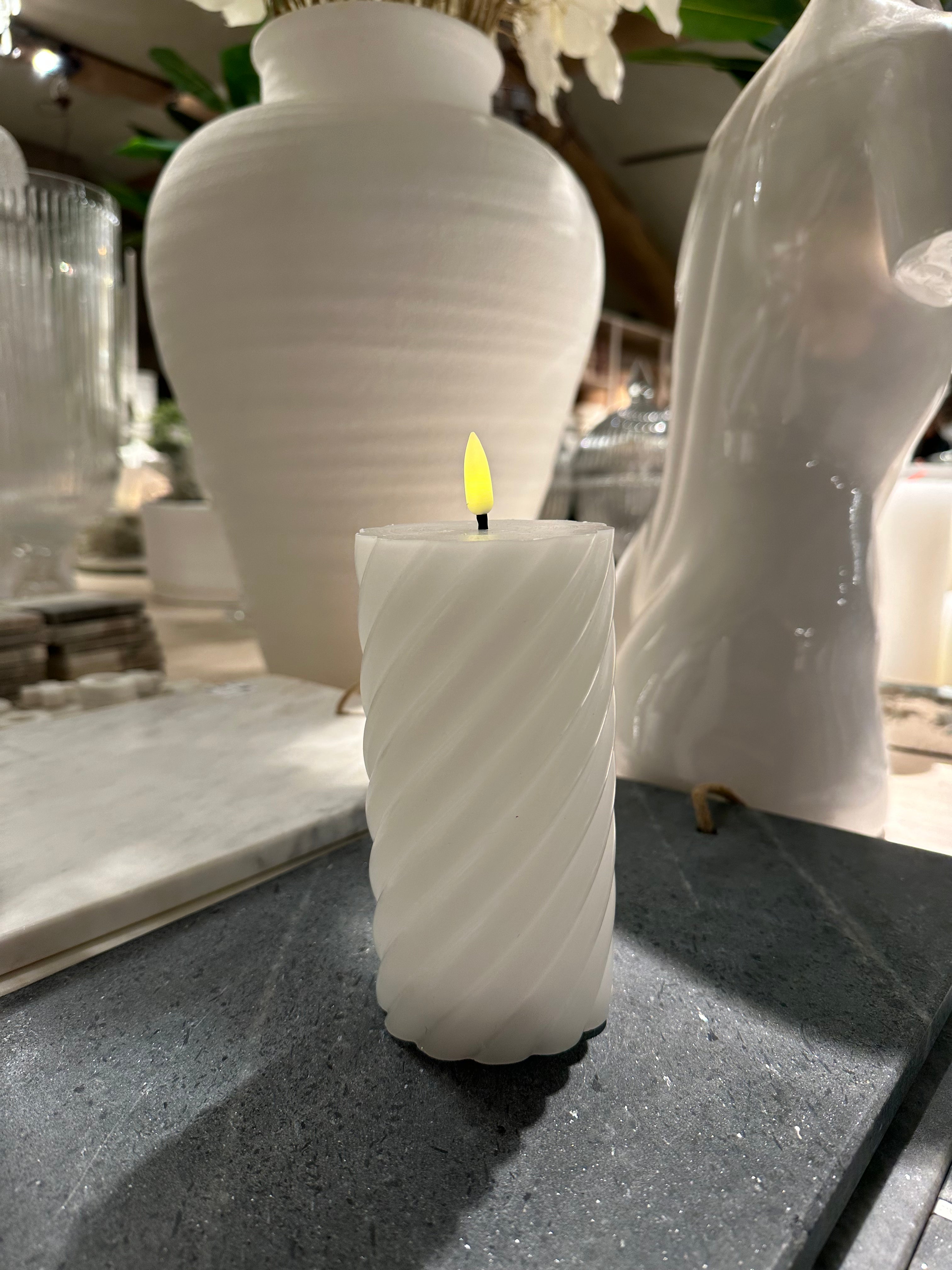 White twisted LED pillar candle