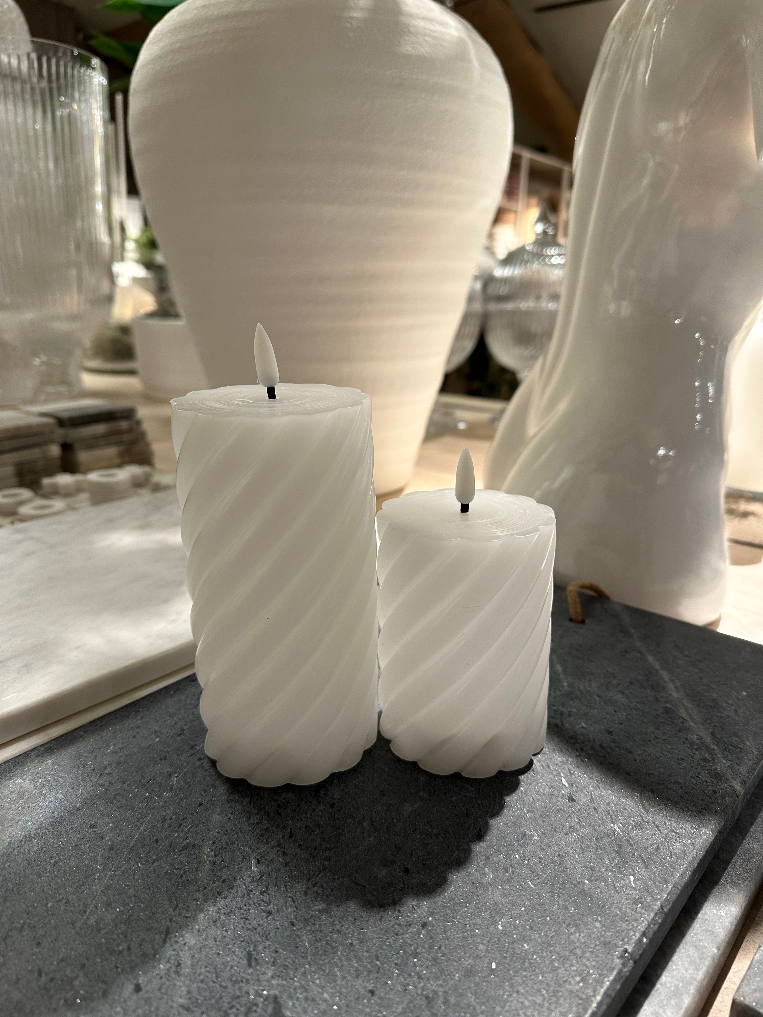 White twisted LED pillar candle